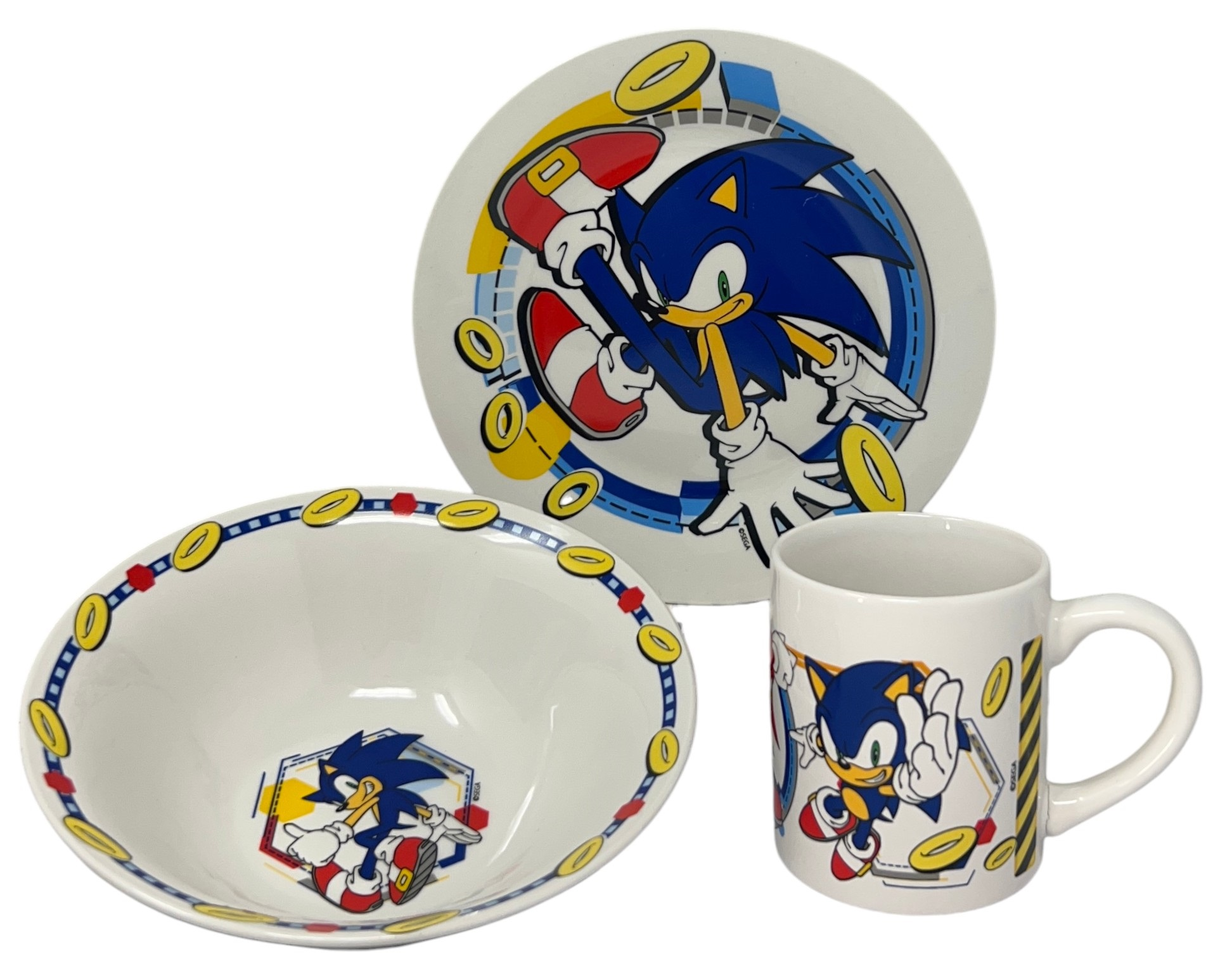 Set 3 Pezzi in Ceramica Sonic the Hedgehog Tazza Ciotola Piatto Stoviglie per Bambini in Confezione - 83054