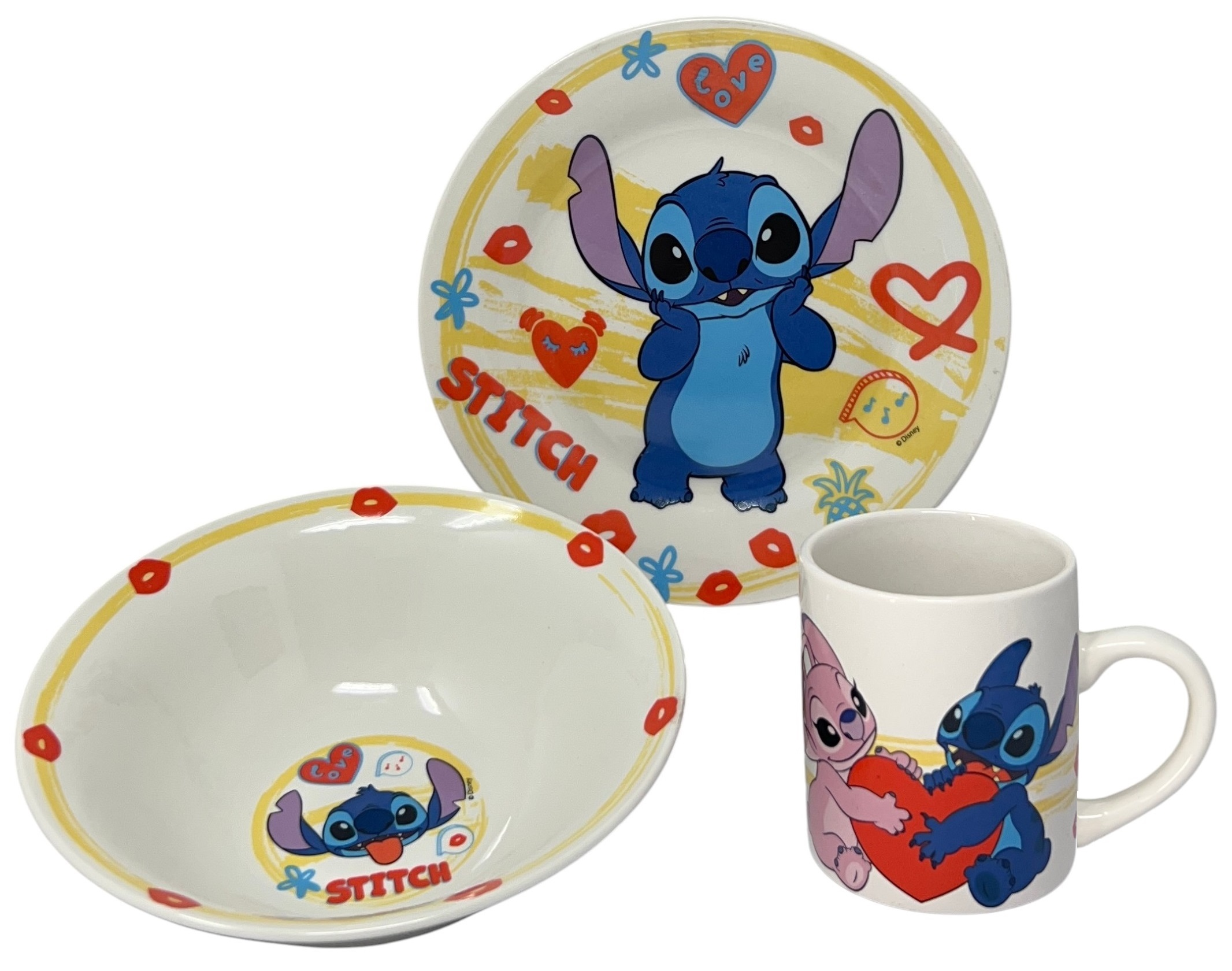Set 3 Pezzi in Ceramica Stitch DISNEY Tazza Ciotola Piatto Stoviglie per Bambini in Confezione - 83055