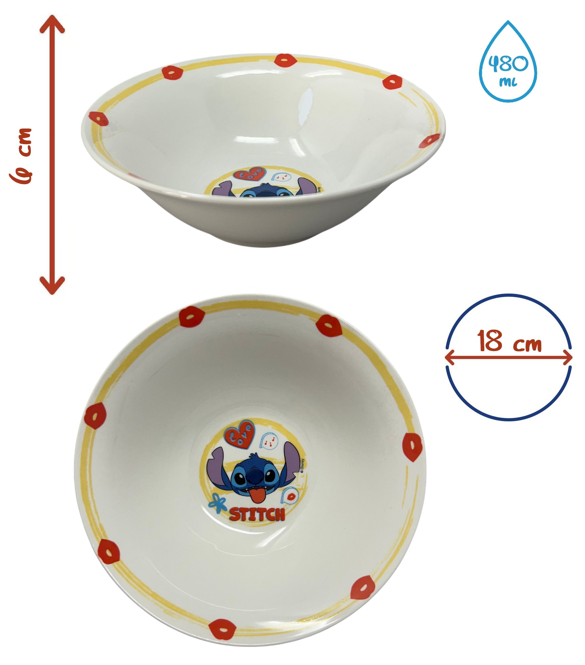 Set 3 Pezzi in Ceramica Stitch DISNEY Tazza Ciotola Piatto Stoviglie per Bambini in Confezione - 83055
