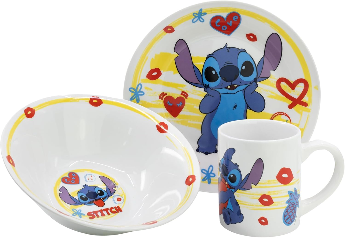 Set 3 Pezzi in Ceramica Stitch DISNEY Tazza Ciotola Piatto Stoviglie per Bambini in Confezione - 83055
