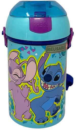 Borraccia Pop-Up Stitch e Angel DISNEY Bottiglia in Plastica Riutilizzabile con Tracolla 450 Ml - 83218