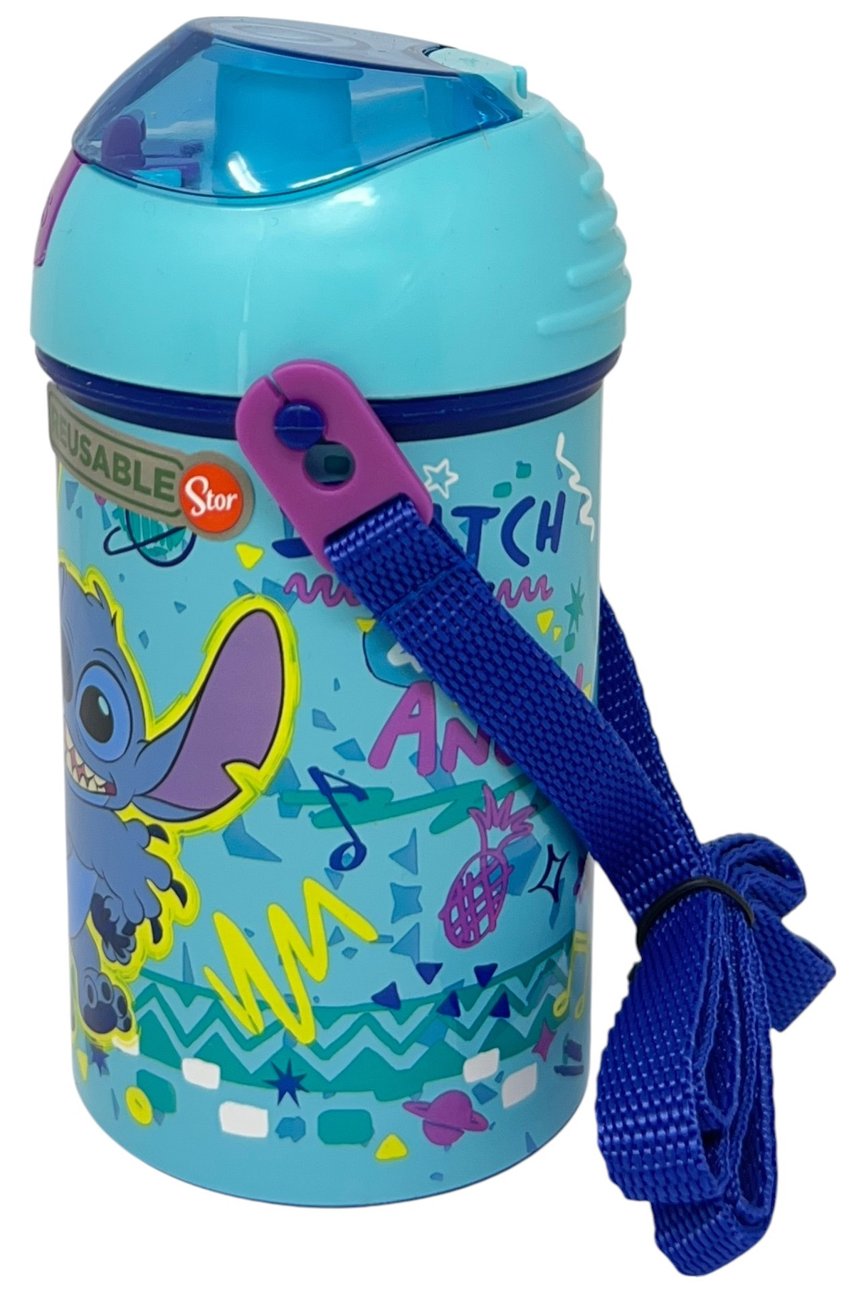 Borraccia Pop-Up Stitch e Angel DISNEY Bottiglia in Plastica Riutilizzabile con Tracolla 450 Ml - 83218