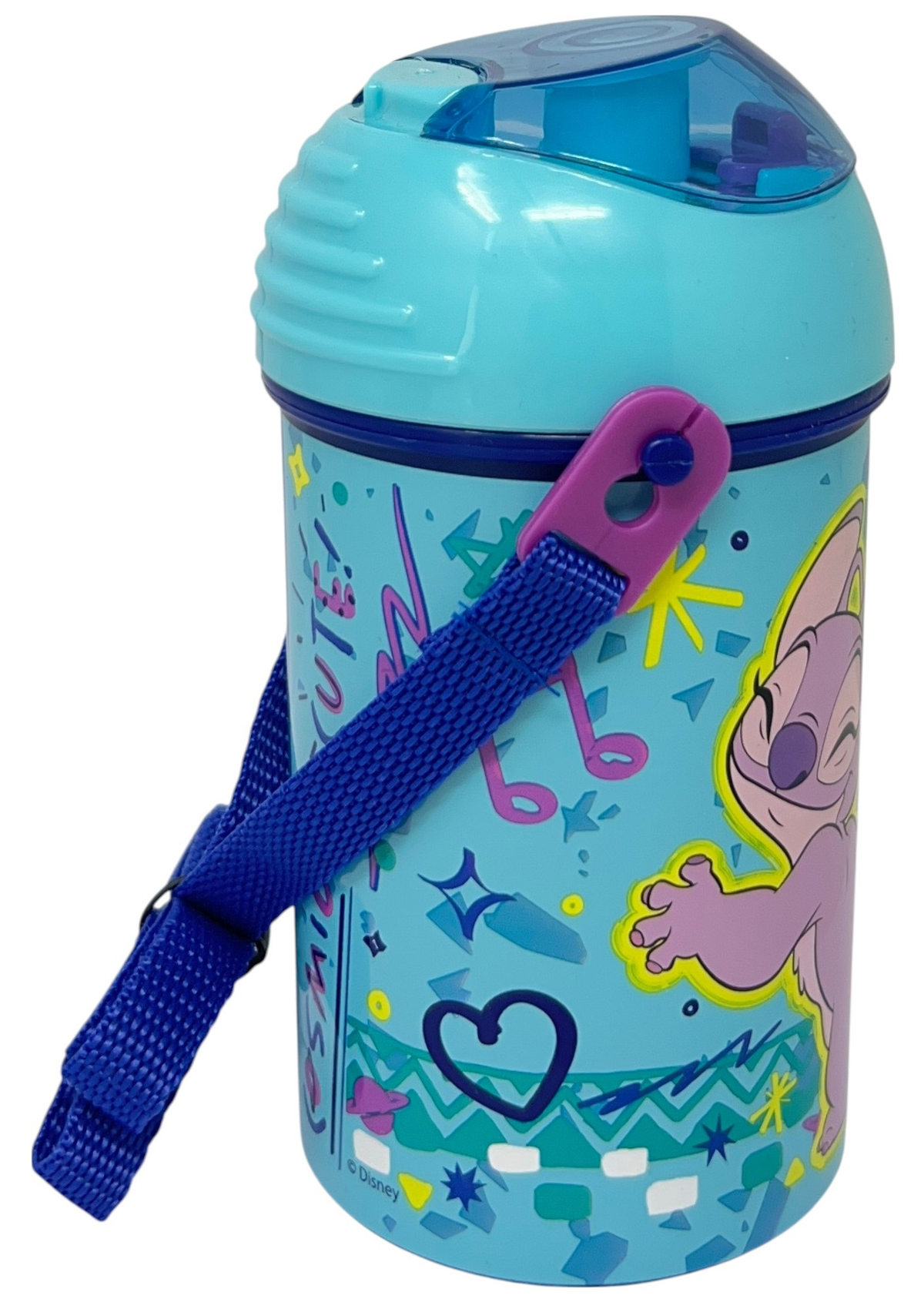 Borraccia Pop-Up Stitch e Angel DISNEY Bottiglia in Plastica Riutilizzabile con Tracolla 450 Ml - 83218