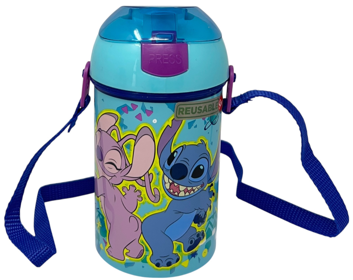 Borraccia Pop-Up Stitch e Angel DISNEY Bottiglia in Plastica Riutilizzabile con Tracolla 450 Ml - 83218