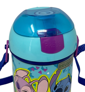 Borraccia Pop-Up Stitch e Angel DISNEY Bottiglia in Plastica Riutilizzabile con Tracolla 450 Ml - 83218