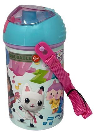 Borraccia Pop-Up Gabby's Dollhouse Bottiglia in Plastica Riutilizzabile con Tracolla 450 Ml - 83219