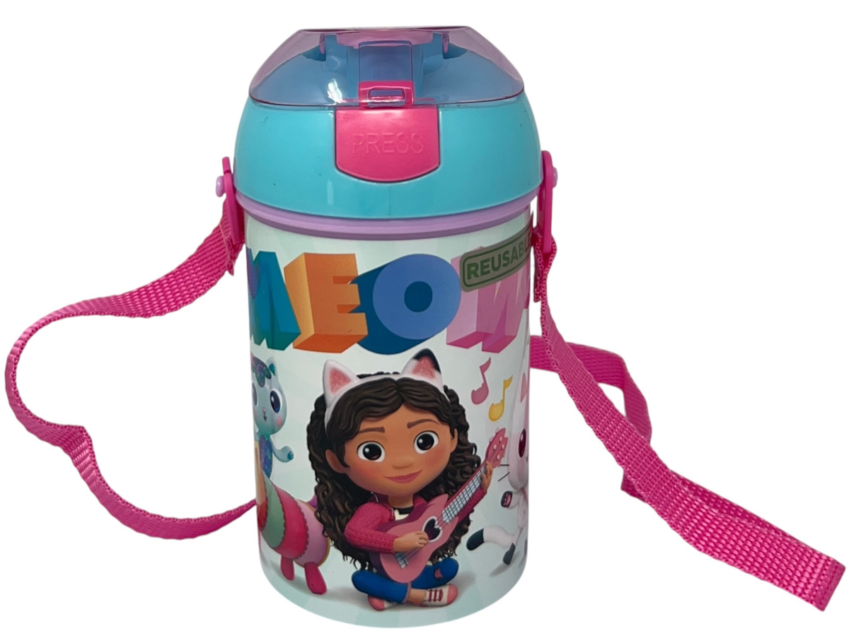 Borraccia Pop-Up Gabby's Dollhouse Bottiglia in Plastica Riutilizzabile con Tracolla 450 Ml - 83219