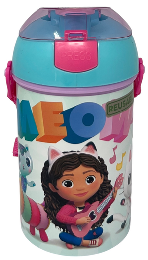 Borraccia Pop-Up Gabby's Dollhouse Bottiglia in Plastica Riutilizzabile con Tracolla 450 Ml - 83219