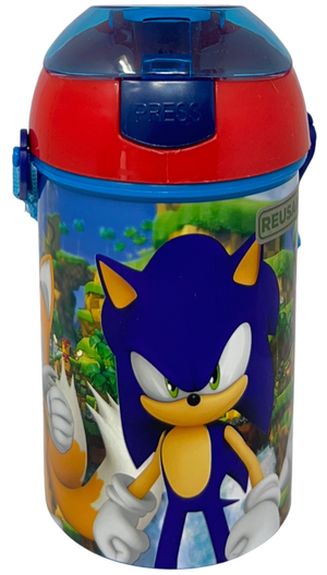 Borraccia Pop-Up Sonic Knuckles Tails Bottiglia in Plastica Riutilizzabile con Tracolla 450 Ml - 83221