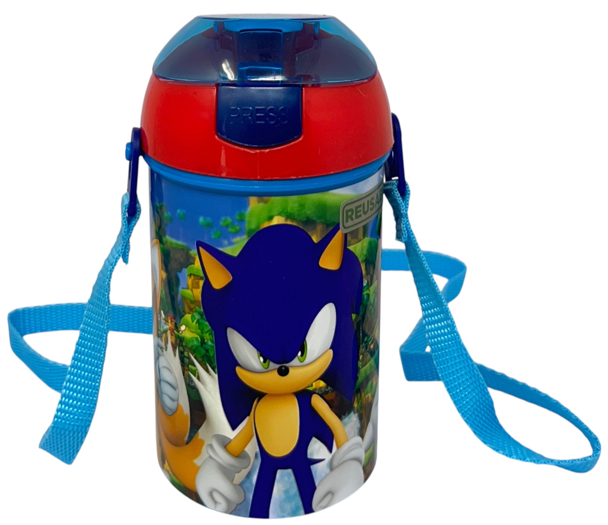 Borraccia Pop-Up Sonic Knuckles Tails Bottiglia in Plastica Riutilizzabile con Tracolla 450 Ml - 83221