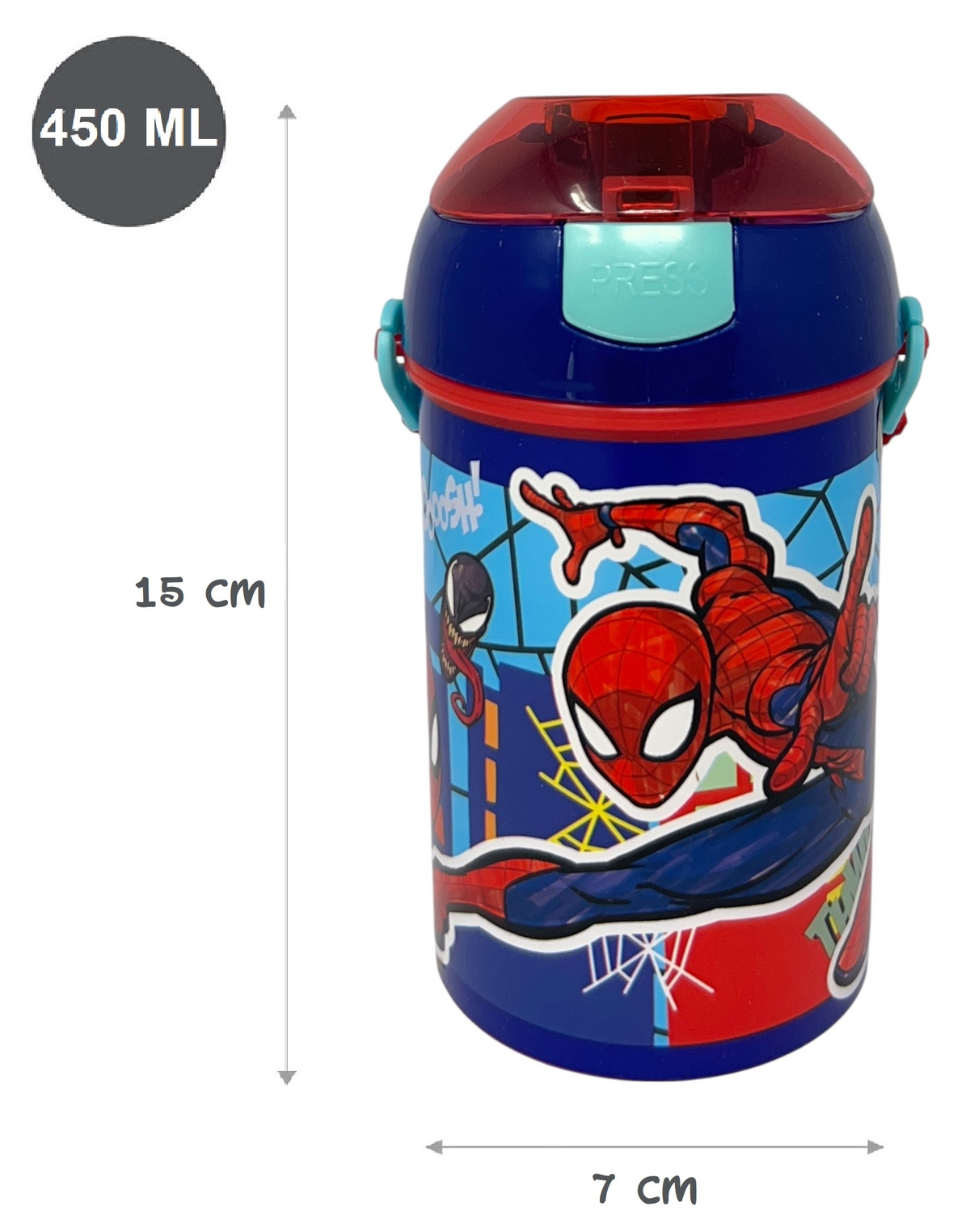 Borraccia Pop-Up Spiderman MARVEL Bottiglia in Plastica Riutilizzabile con Tracolla 450 Ml - 83222