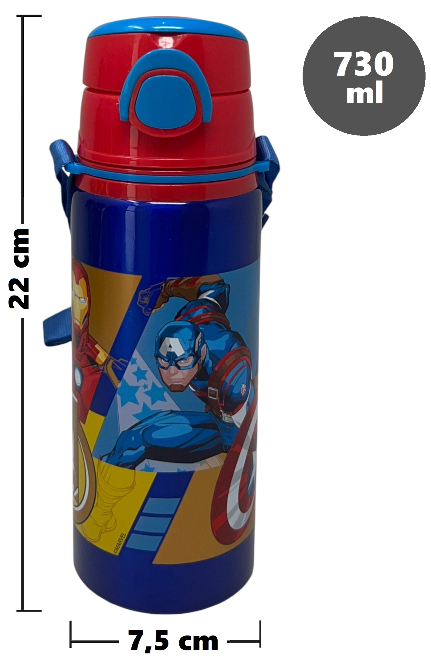 Borraccia in Alluminio Avengers MARVEL Bottiglia 730 Ml con Apertura Pop-Up e Tracolla - 83188