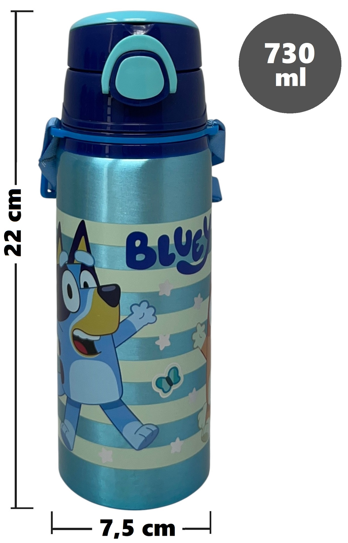 Borraccia in Alluminio Bluey e Bingo Bottiglia 730 Ml con Apertura Pop-Up e Tracolla - 83189