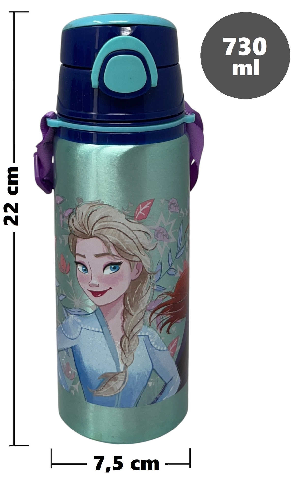 Borraccia in Alluminio Frozen DISNEY Bottiglia 730 Ml con Apertura Pop-Up e Tracolla - 83190