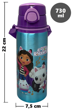 Borraccia in Alluminio Gabby's Dollhouse Bottiglia 730 Ml con Apertura Pop-Up e Tracolla - 83191