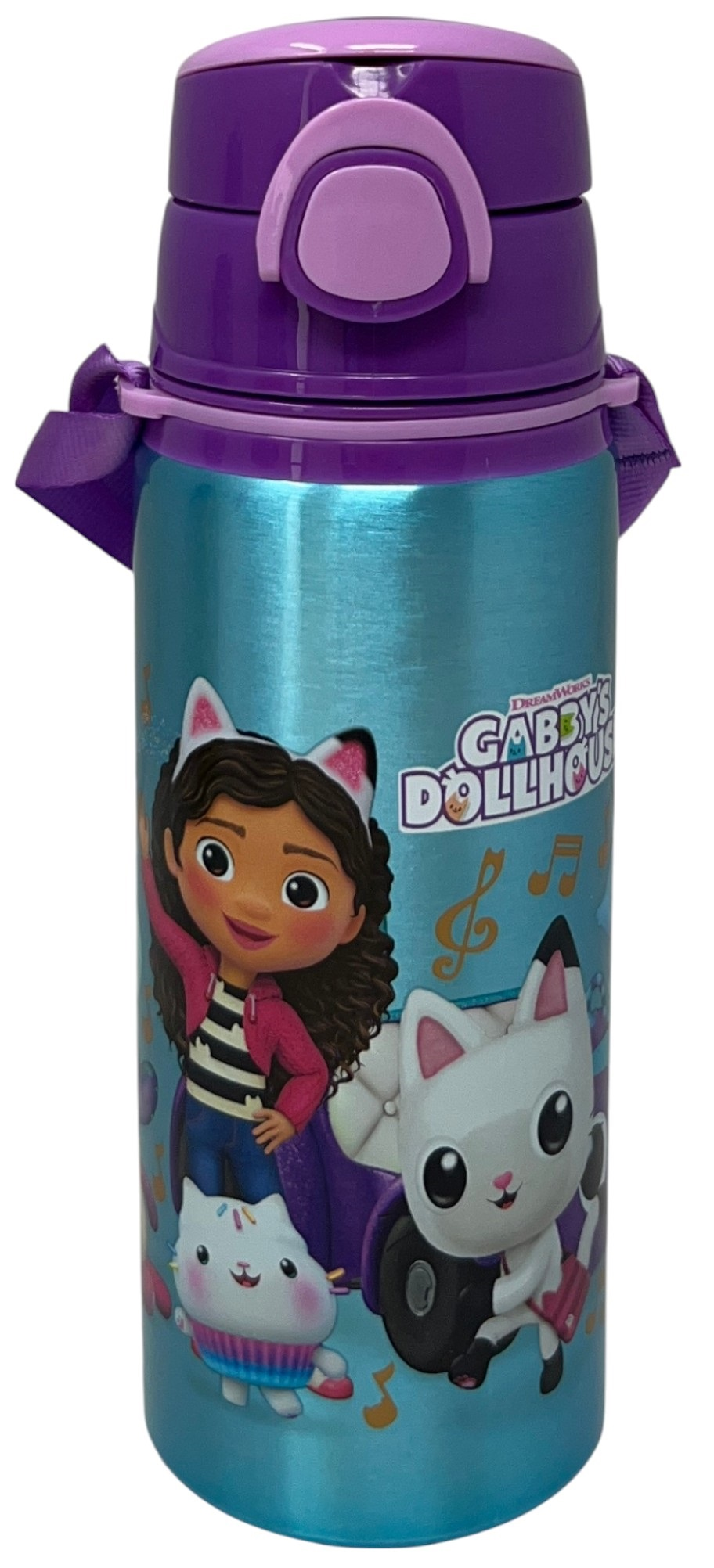 Borraccia in Alluminio Gabby's Dollhouse Bottiglia 730 Ml con Apertura Pop-Up e Tracolla - 83191