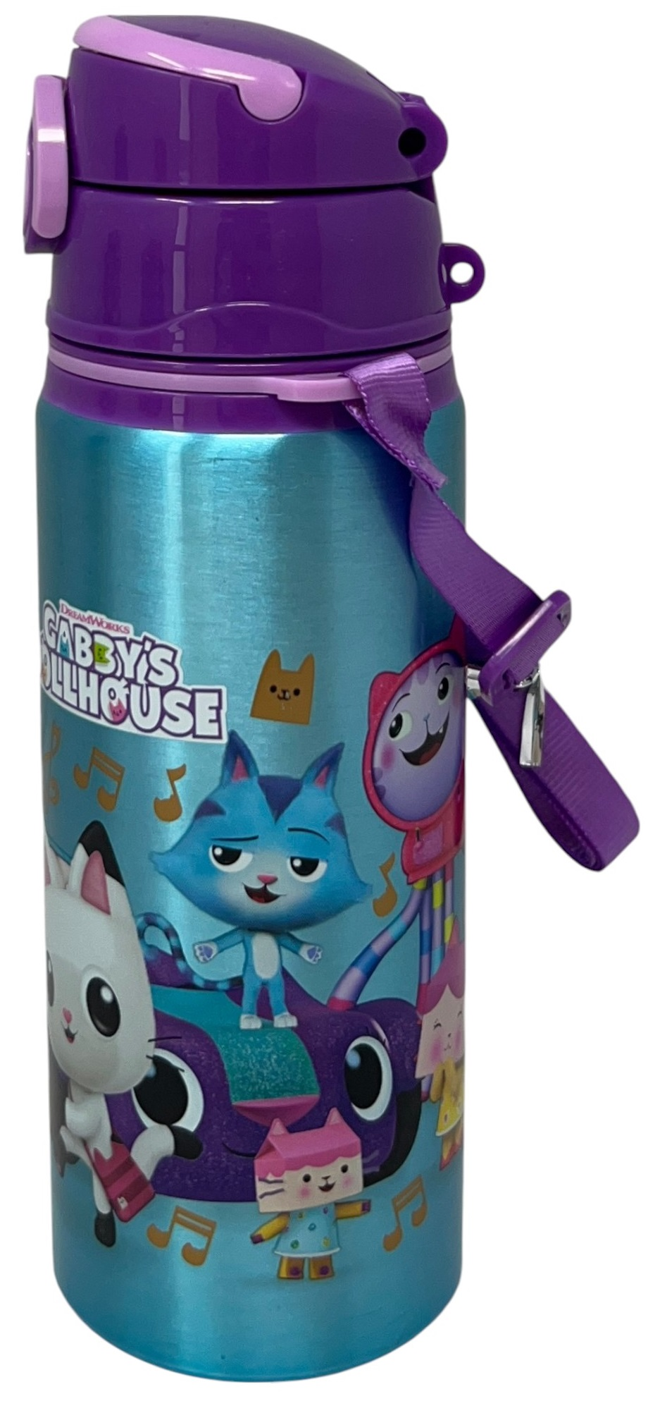 Borraccia in Alluminio Gabby's Dollhouse Bottiglia 730 Ml con Apertura Pop-Up e Tracolla - 83191