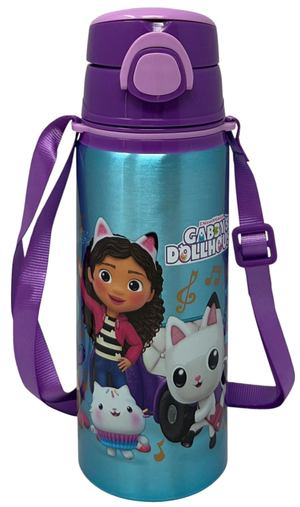 Borraccia in Alluminio Gabby's Dollhouse Bottiglia 730 Ml con Apertura Pop-Up e Tracolla - 83191