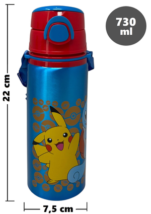 Borraccia in Alluminio Pikachu Pokémon Bottiglia 730 Ml con Apertura Pop-Up e Tracolla - 83194