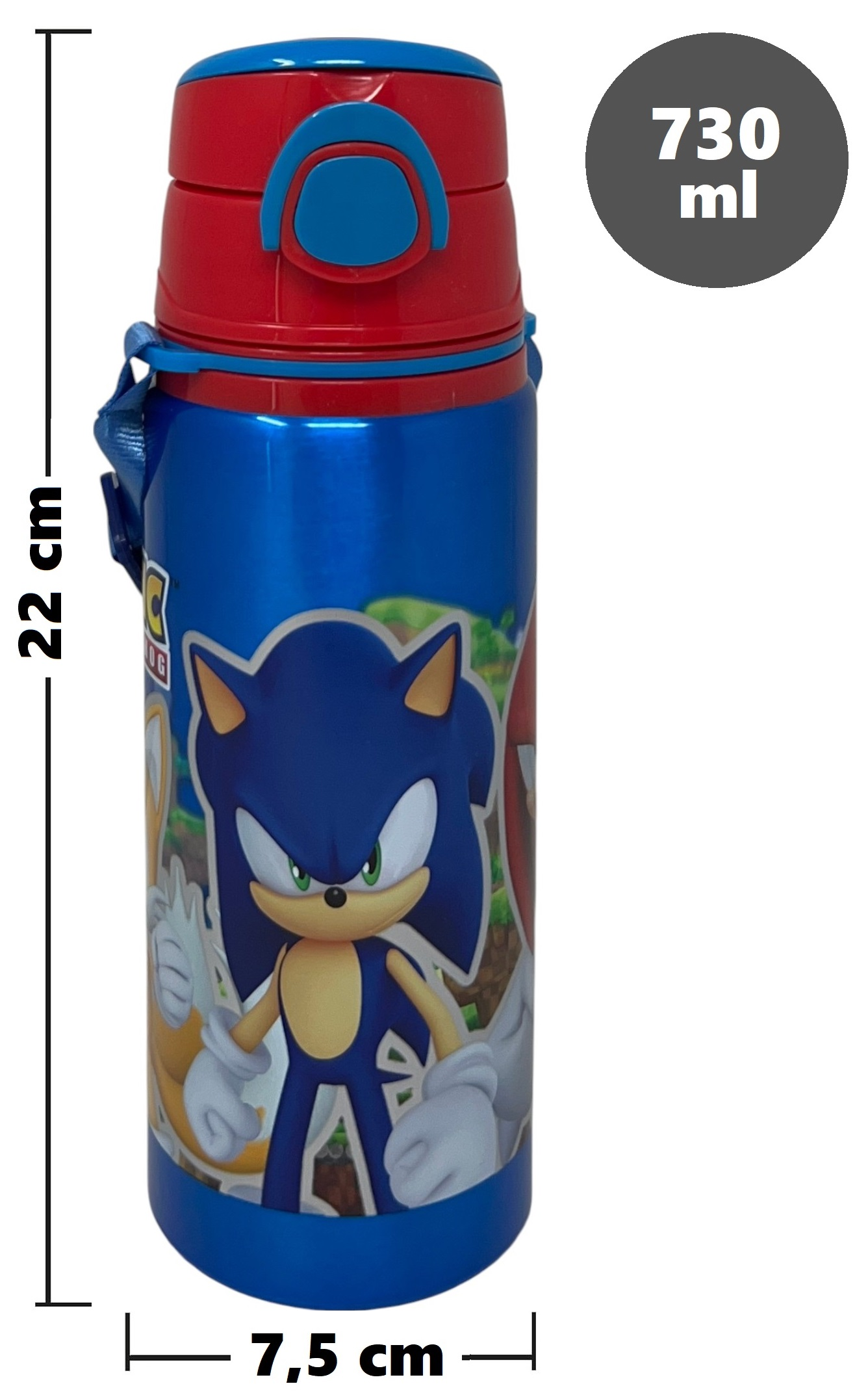 Borraccia in Alluminio Sonic the Hedgehog Bottiglia 730 Ml con Apertura Pop-Up e Tracolla - 83196