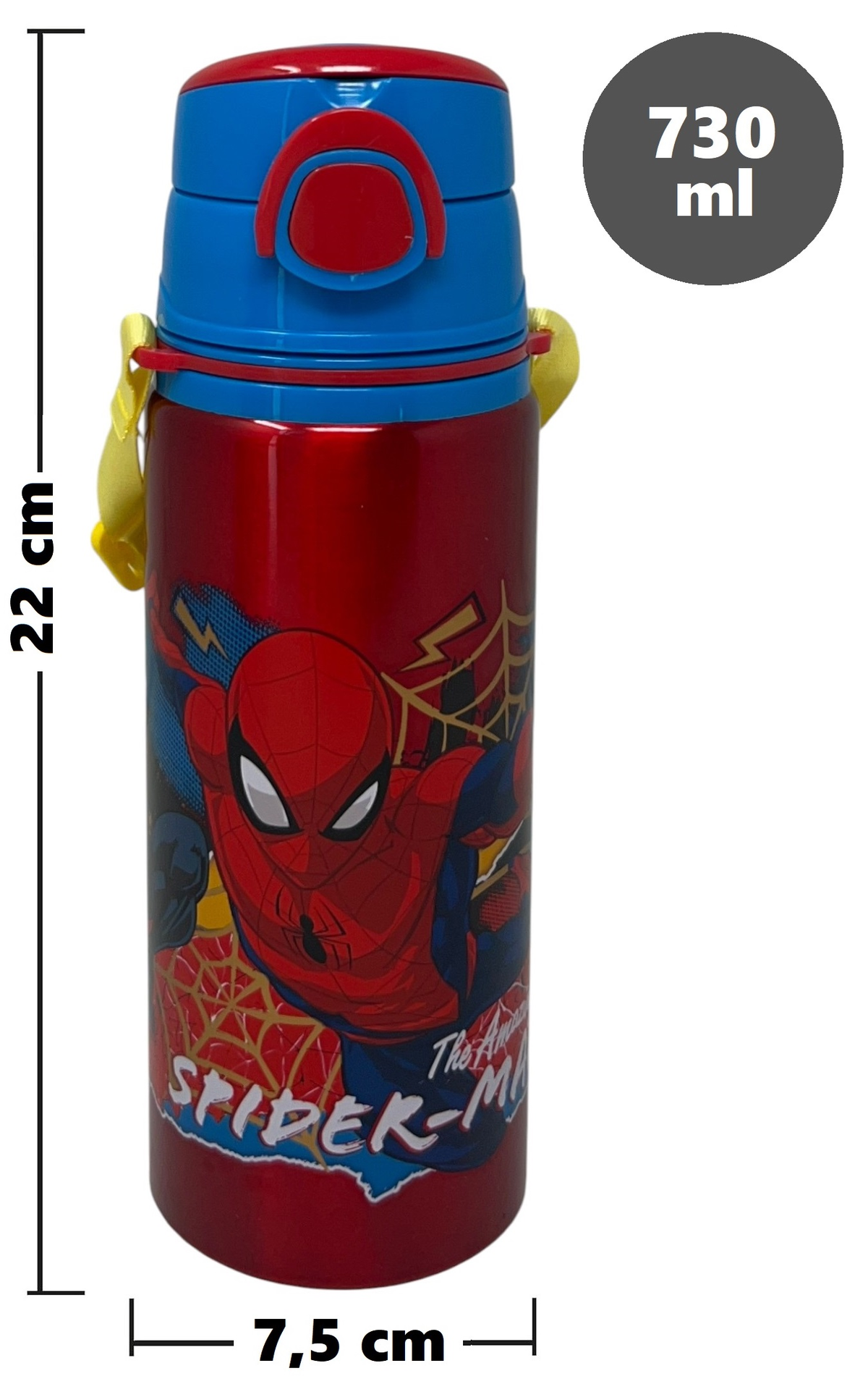 Borraccia in Alluminio Spiderman MARVEL Bottiglia 730 Ml con Apertura Pop-Up e Tracolla - 83197