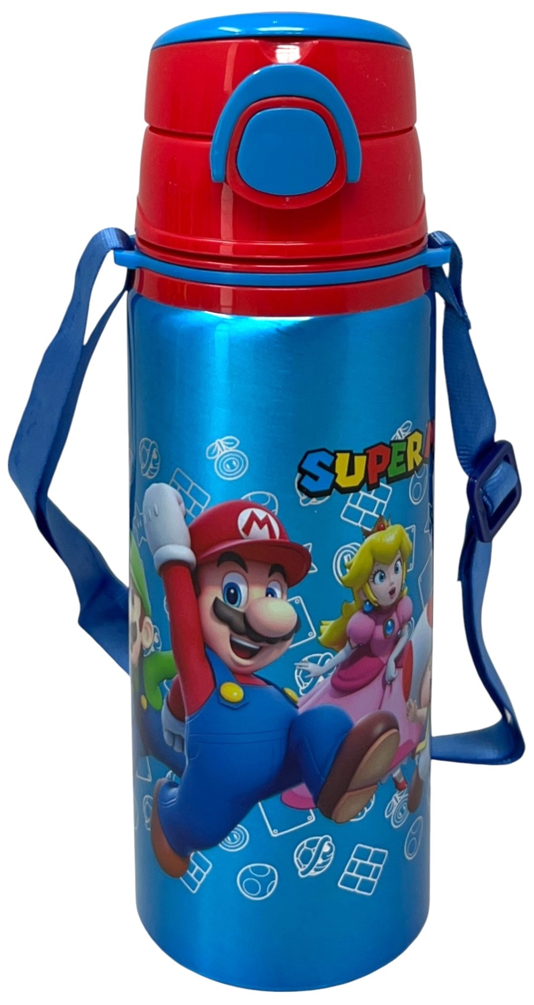 Borraccia in Alluminio Super Mario Nintendo Bottiglia 730 Ml con Apertura Pop-Up e Tracolla - 83199