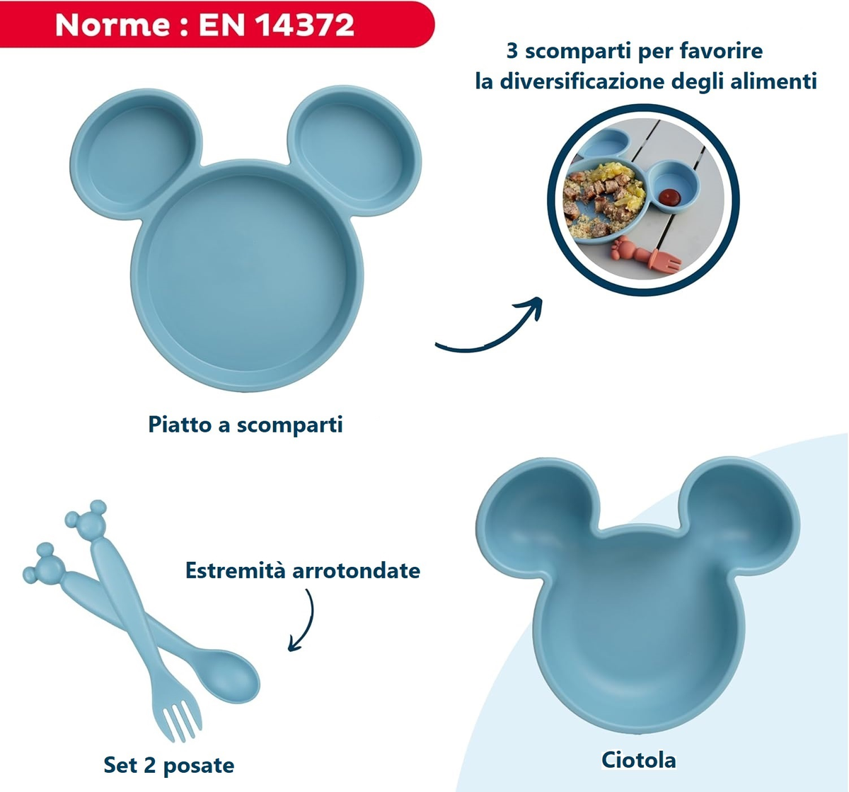 Set Pappa Topolino DISNEY Sagomato 4 Pezzi Stoviglie in Pp Riutilizzabile Adatto Al Microonde - 83200
