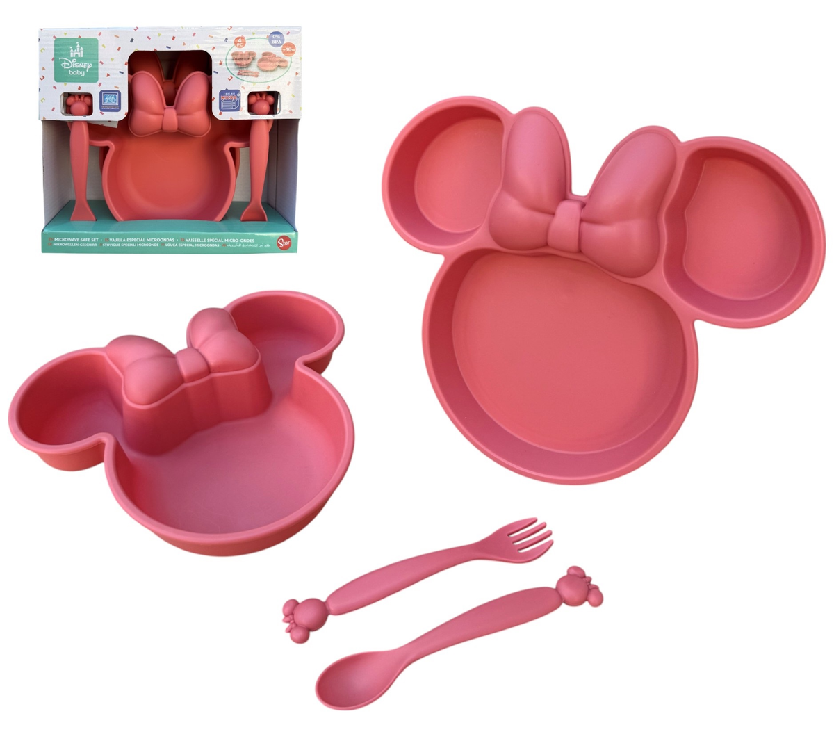 Set Pappa Minnie Mouse DISNEY Sagomato 4 Pezzi Stoviglie in Pp Riutilizzabile Adatto Al Microonde - 83201