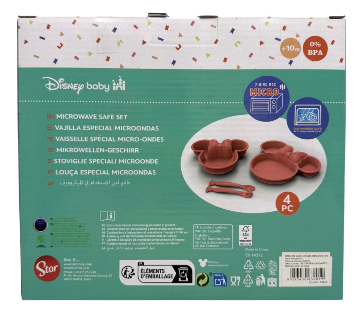 Set Pappa Minnie Mouse DISNEY Sagomato 4 Pezzi Stoviglie in Pp Riutilizzabile Adatto Al Microonde - 83201