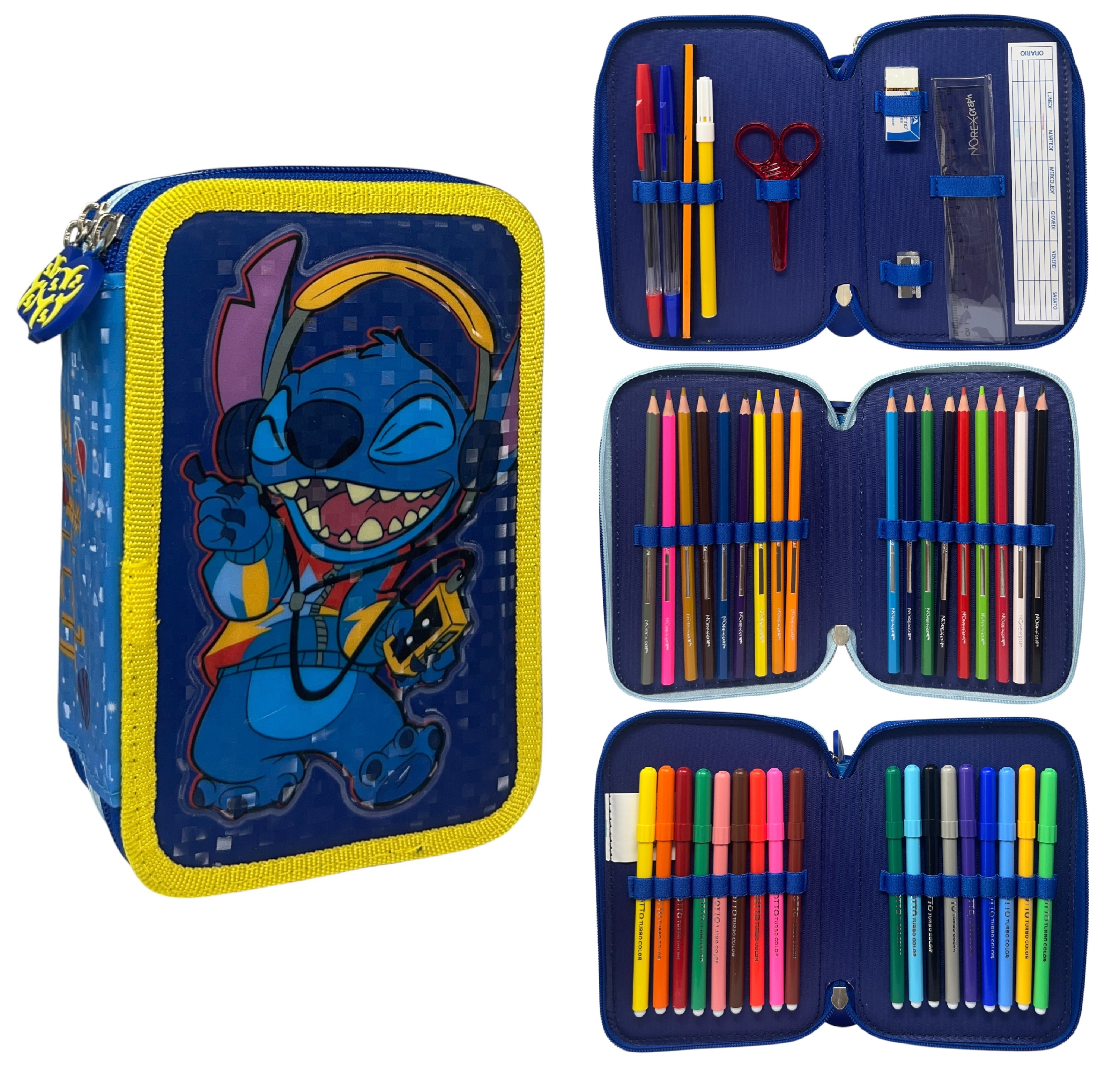 Astuccio 3 Zip Scuola Stitch Boy DISNEY Multiscomparto Portacolori Giotto - 1004p2444