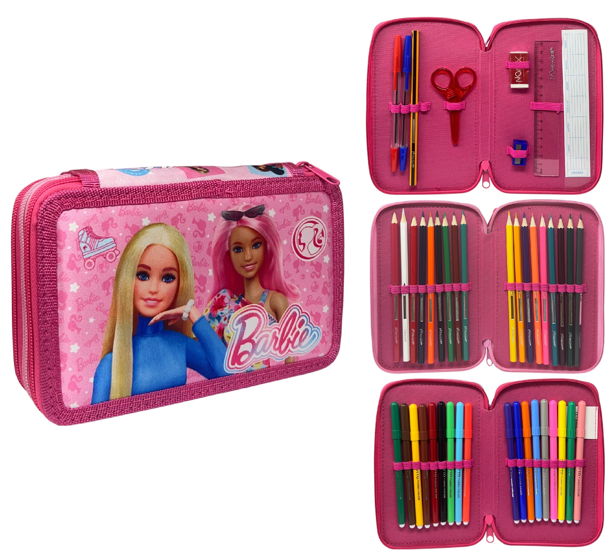 Astuccio 3 Zip Scuola Barbie Mattel Multiscomparto Portacolori Giotto - 1004e4224