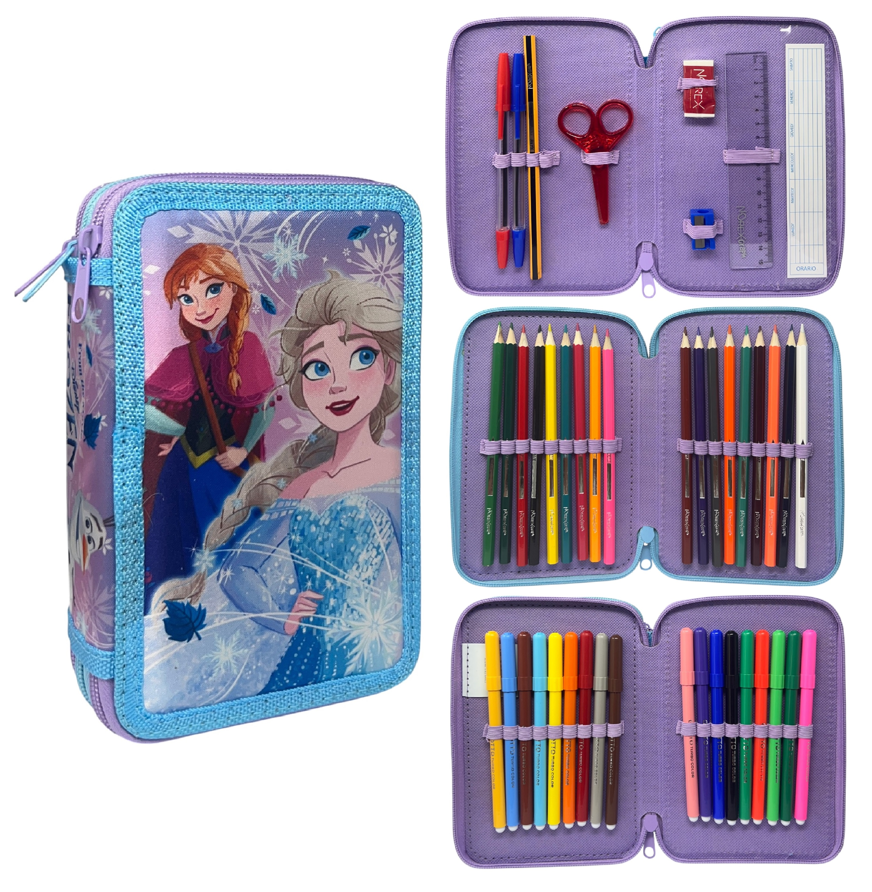 Astuccio 3 Zip Scuola Frozen DISNEY Multiscomparto Portacolori Giotto - 564797
