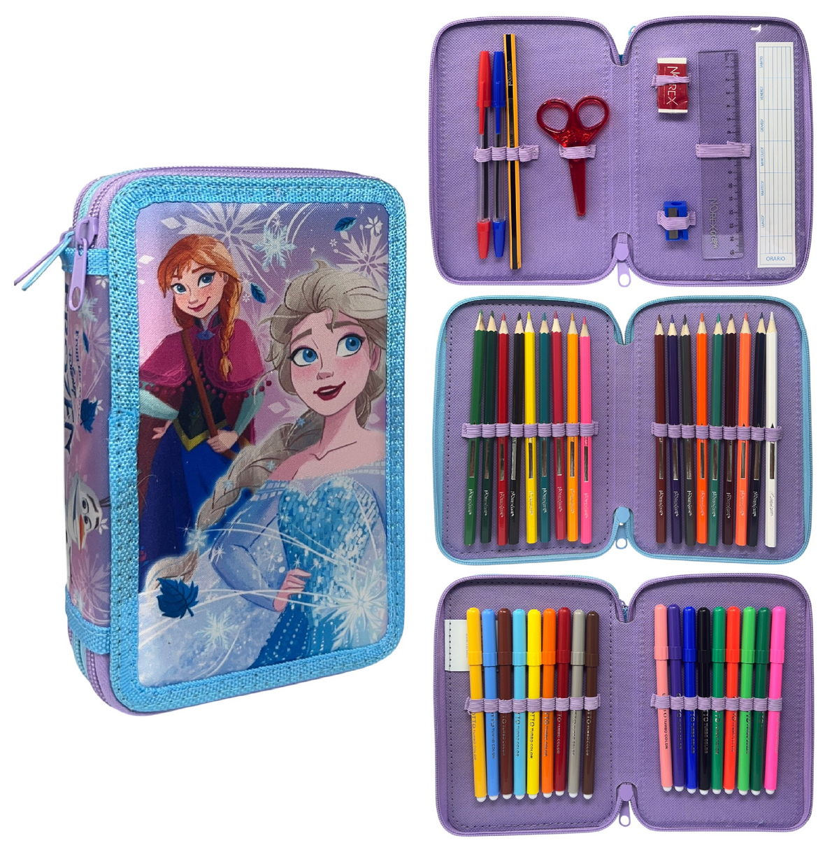 Astuccio 3 Zip Scuola Frozen DISNEY Multiscomparto Portacolori Giotto - 564797