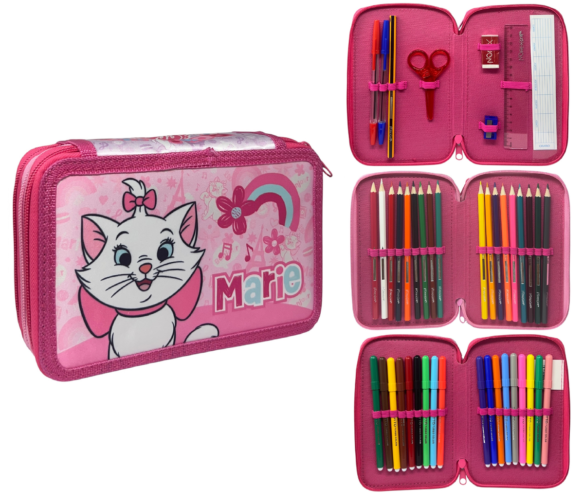 Astuccio 3 Zip Scuola Marie gli Aristogatti DISNEY Multiscomparto Portacolori Giotto - 564802