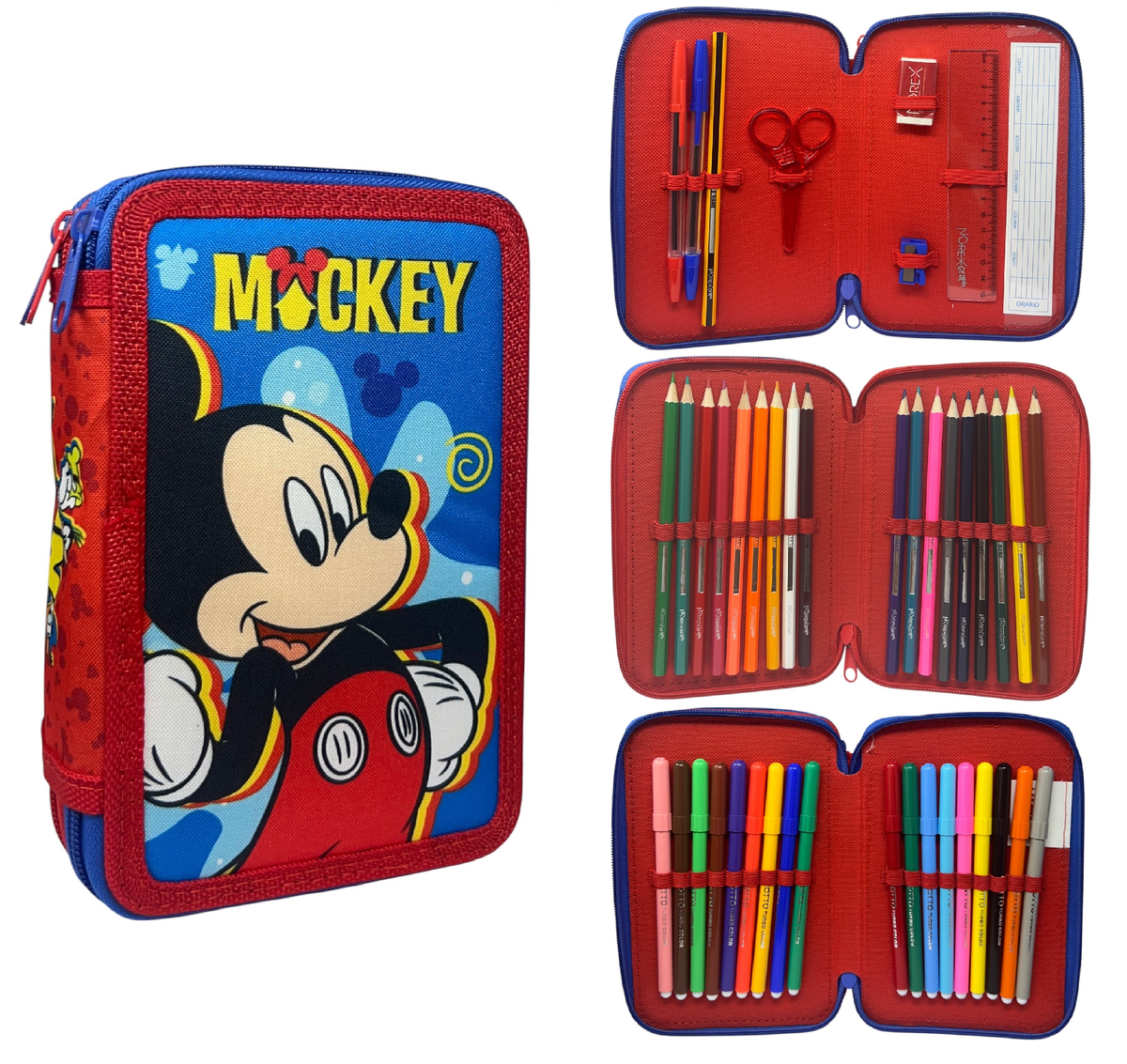 Astuccio 3 Zip Scuola Topolino DISNEY Multiscomparto Portacolori Giotto - 564796