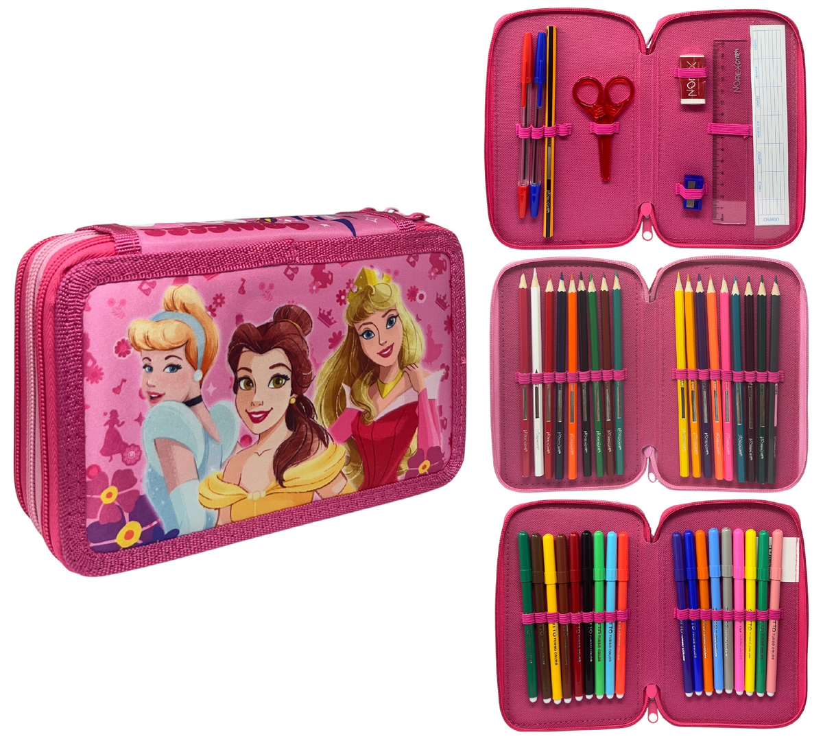 Astuccio 3 Zip Scuola Principesse DISNEY Multiscomparto Portacolori Giotto - 564799