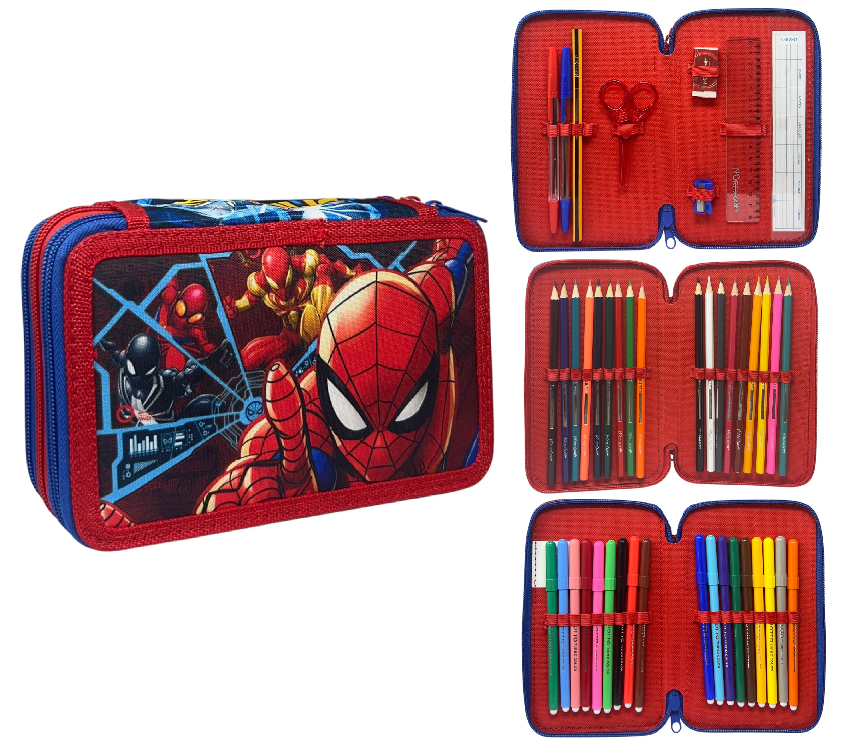 Astuccio 3 Zip Scuola Spiderman MARVEL Multiscomparto Portacolori Giotto - 508509