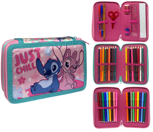 Astuccio 3 Zip Scuola Stitch e Angel DISNEY Multiscomparto Portacolori Giotto - 564801