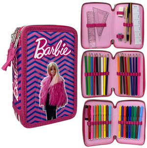 Astuccio Scuola Barbie Multiscomparto 3 Zip Penna Papermate Pennarelli Giotto - 690709