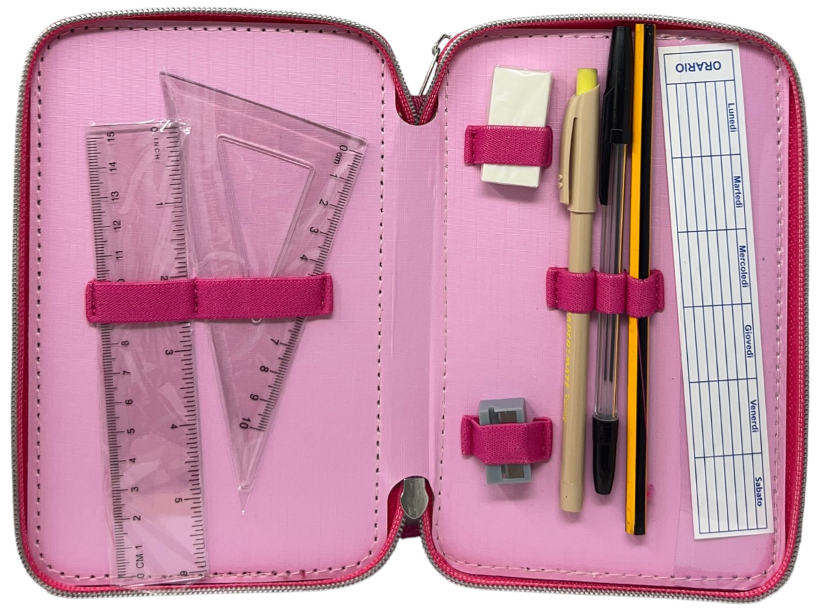 Astuccio Scuola Barbie Multiscomparto 3 Zip Penna Papermate Pennarelli Giotto - 690709