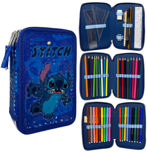 Astuccio Scuola Stitch Multiscomparto 3 Zip Penna Papermate Pennarelli Giotto - Lst1192-B