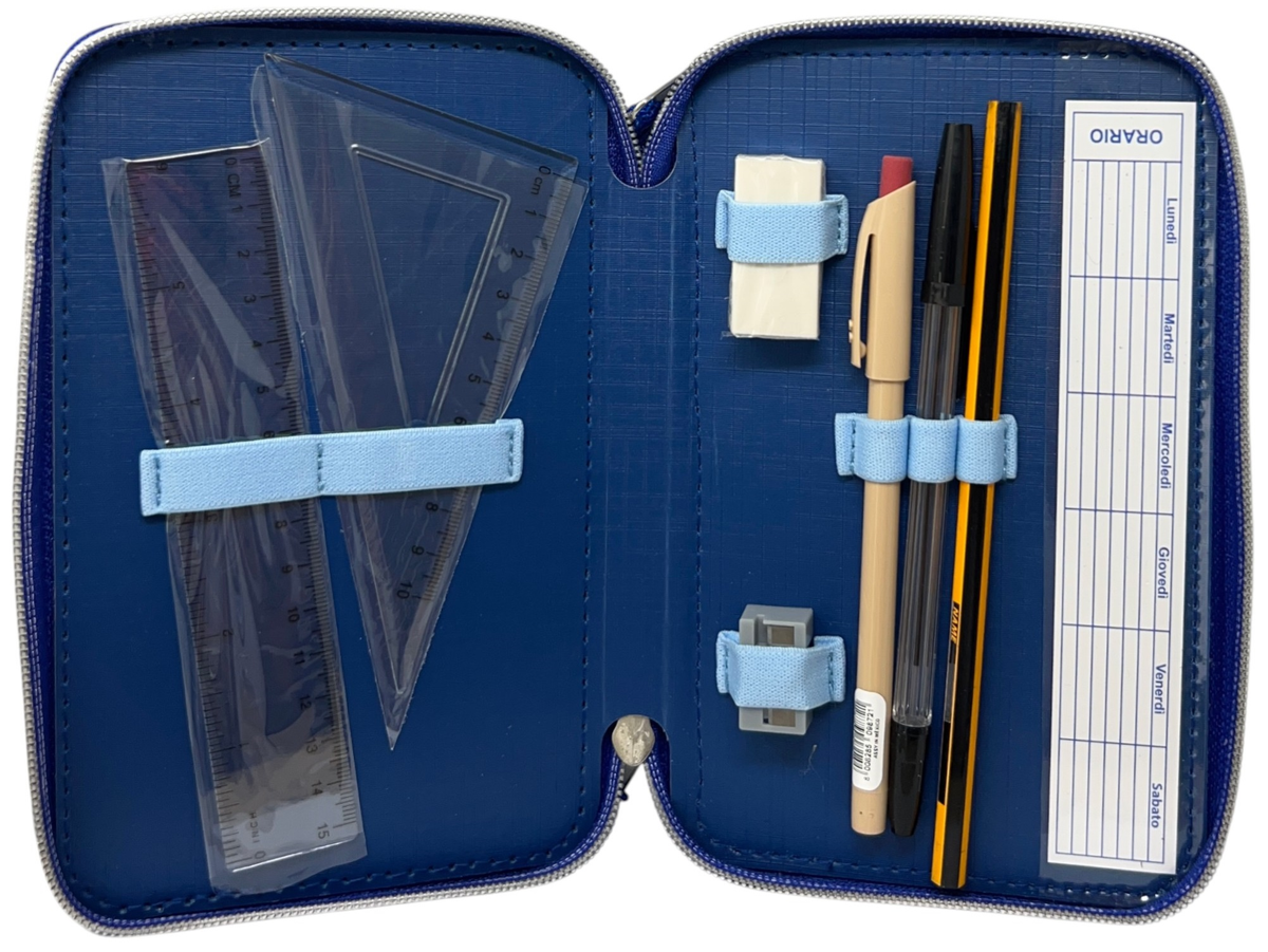 Astuccio Scuola Stitch Multiscomparto 3 Zip Penna Papermate Pennarelli Giotto - Lst1192-B