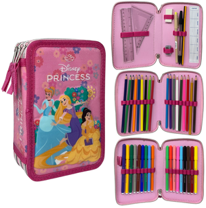 Astuccio Scuola Principesse DISNEY Multiscomparto 3 Zip Penna Papermate Pennarelli Giotto - Pr1192
