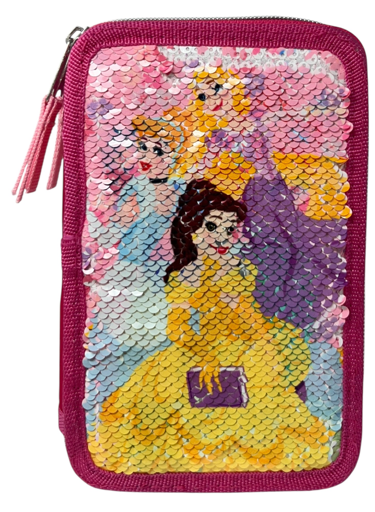 Astuccio Scuola Principesse DISNEY Multiscomparto 3 Zip Paillettes Reversibili Pennareli Giotto - Pr1225