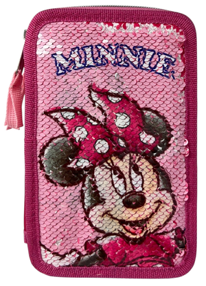 Astuccio Scuola Minnie DISNEY Multiscomparto 3 Zip Paillettes Reversibili Pennareli Giotto - Min1225