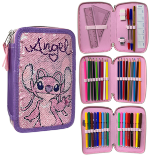 Astuccio Scuola Angel DISNEY Lilo & Stitch Multiscomparto 3 Zip Paillettes Reversibili Pennareli Giotto - Lst0996-G