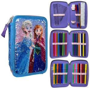 Astuccio Scuola Frozen DISNEY Multiscomparto 3 Zip Paillettes Reversibili Pennareli Giotto - Fr1225
