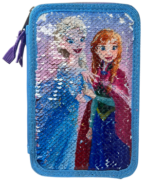 Astuccio Scuola Frozen DISNEY Multiscomparto 3 Zip Paillettes Reversibili Pennareli Giotto - Fr1225