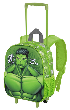 Zaino Asilo Trolley 3d Hulk MARVEL Zainetto 34 CM con Carrello per Scuola Materna - 08486