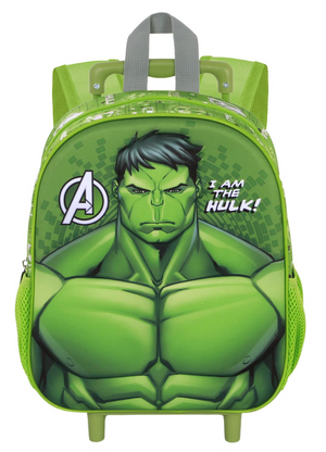 Zaino Asilo Trolley 3d Hulk MARVEL Zainetto 34 CM con Carrello per Scuola Materna - 08486